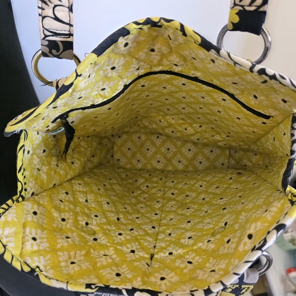 Retired Vera Bradley Baroque Large Tote Bag Black White Yellow - Picture 9 of 13
